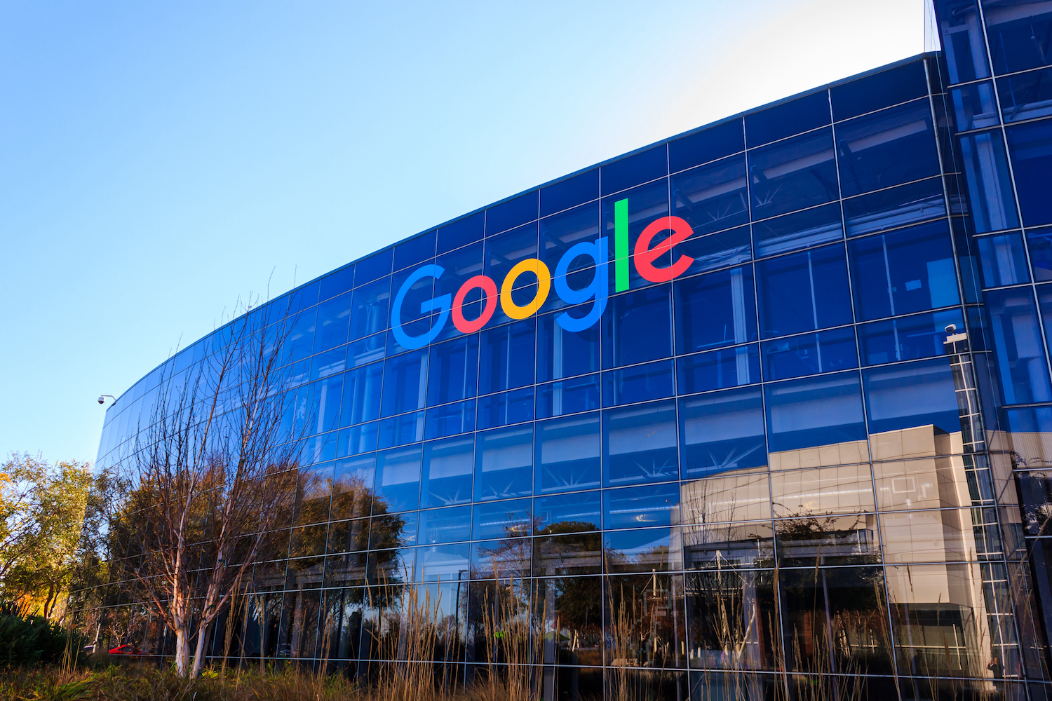 An exterior photo of Google headquarters.