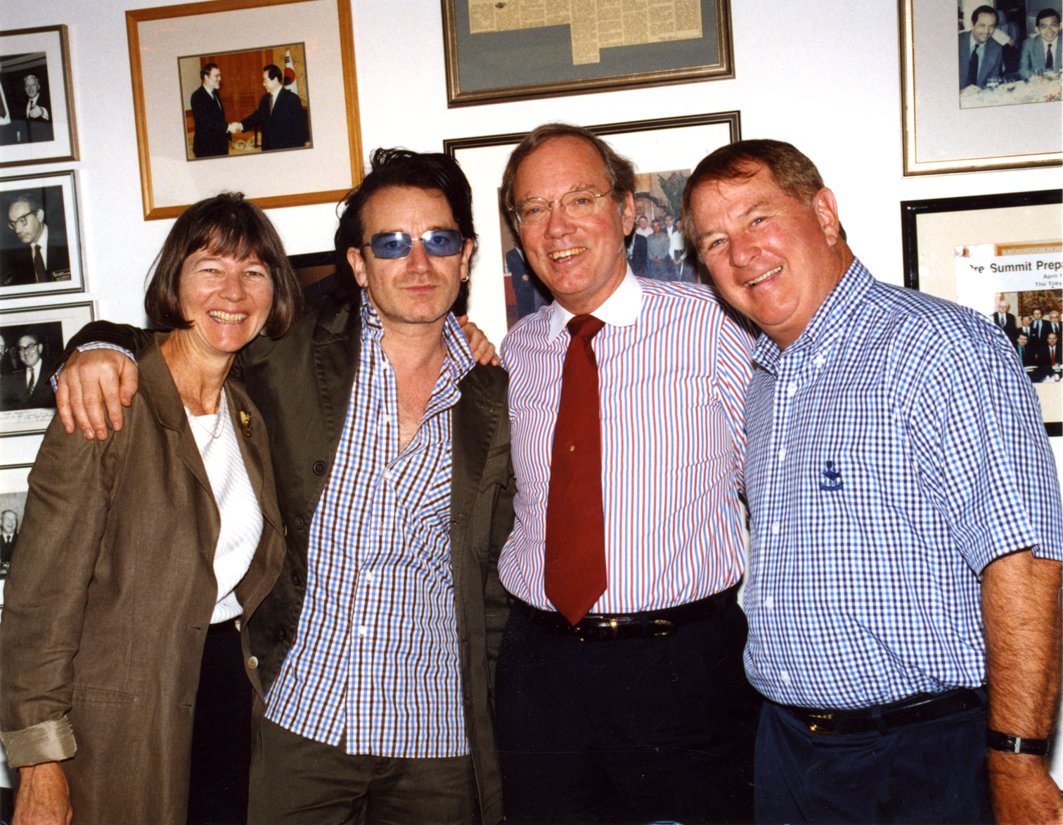 Photo of Birdsall, Bono, and CGD co-founders Bergsten and Scott