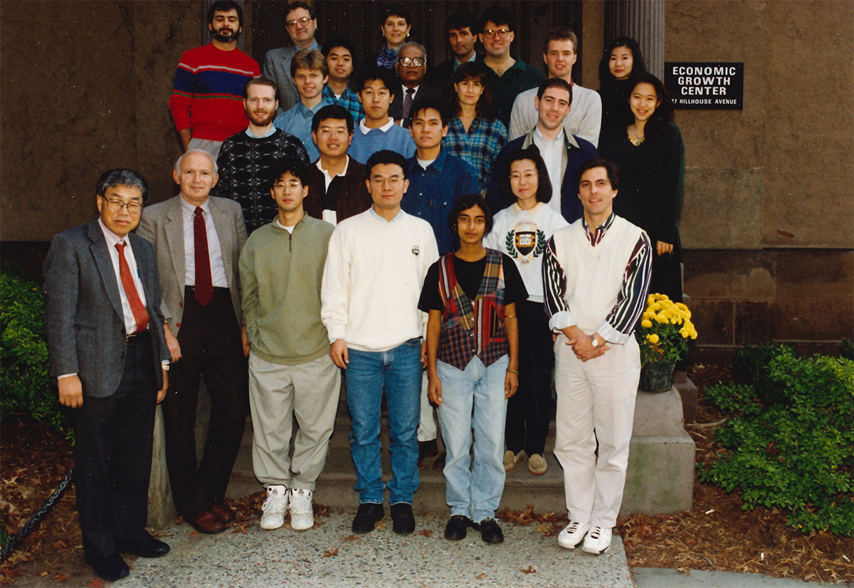 A group ohoto of students on the stairs of Yale's EGC