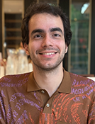 A man in a patterned shirt