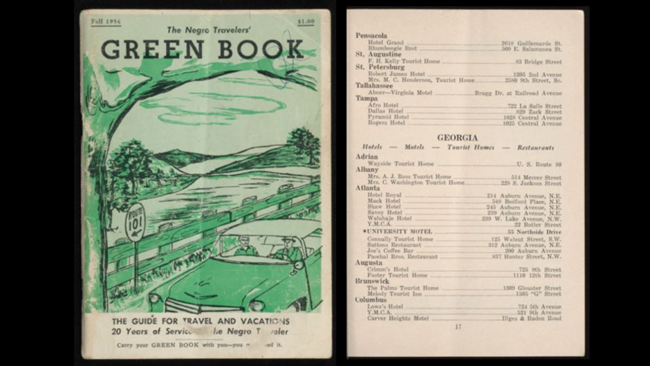 An image of a 1950s guidebook, cover and detail page.