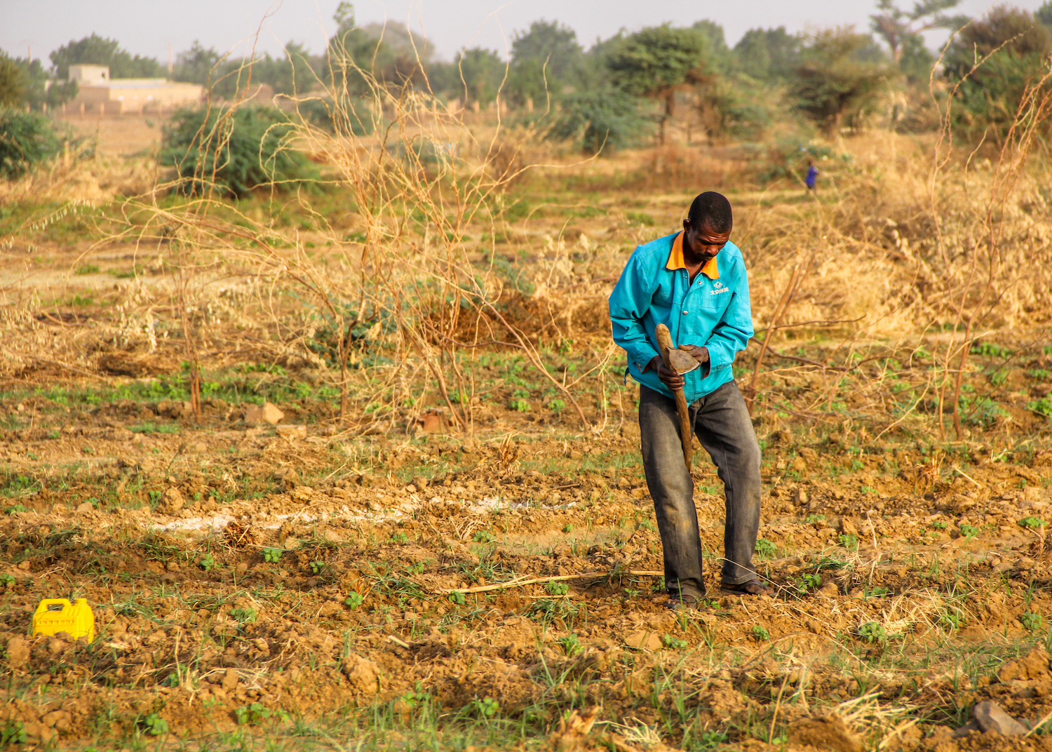 A man digging in a field in Africa