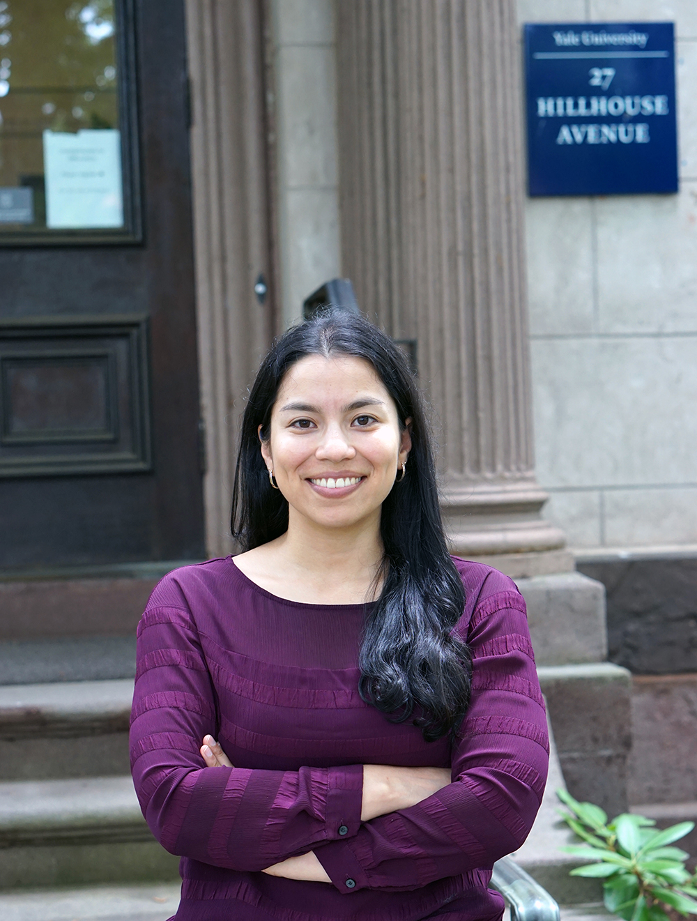 "Valentina Martinez-Pabon standing outside the Yale Department of Economics"