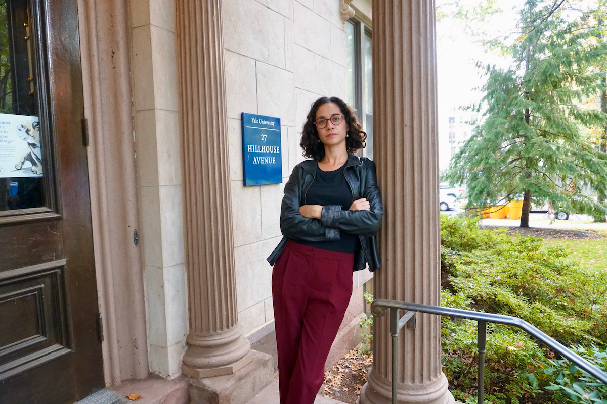 Ceren Baysan on the steps of the Economic Growth Center in New Haven