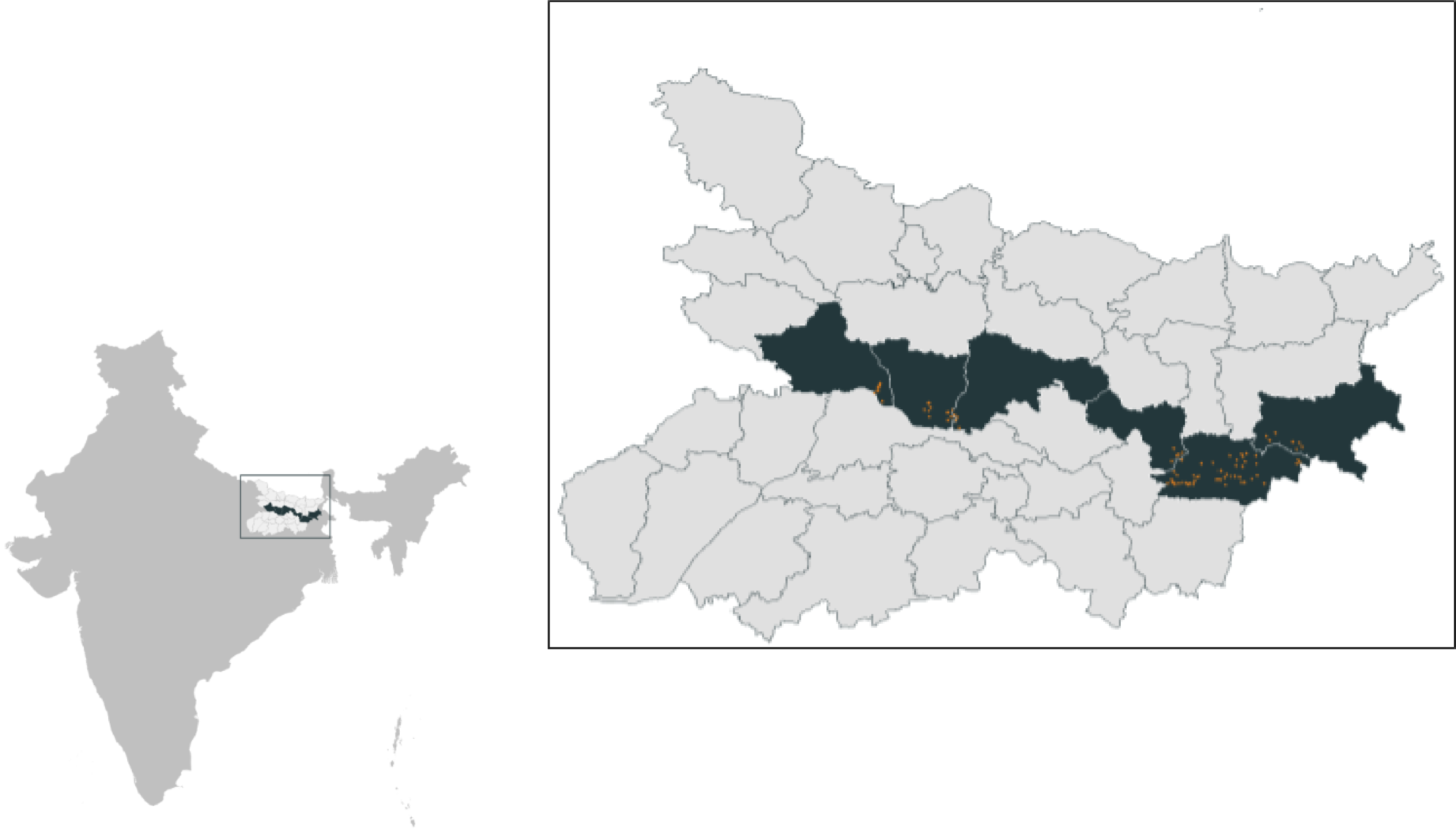 A map that shows the districts of Bihar where the survey was conducted