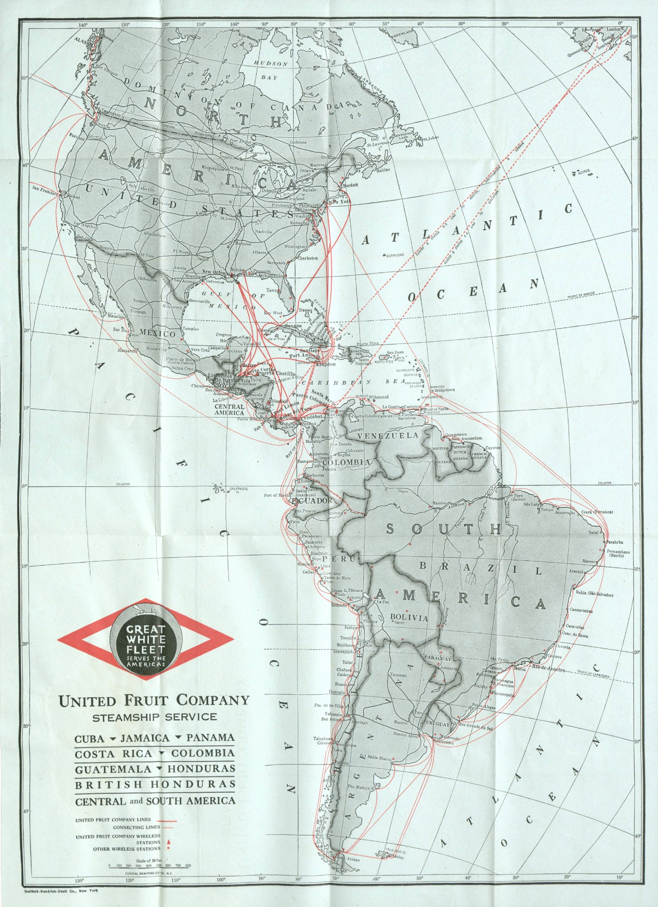 Map of the routes of United Fruit Company steam ship service