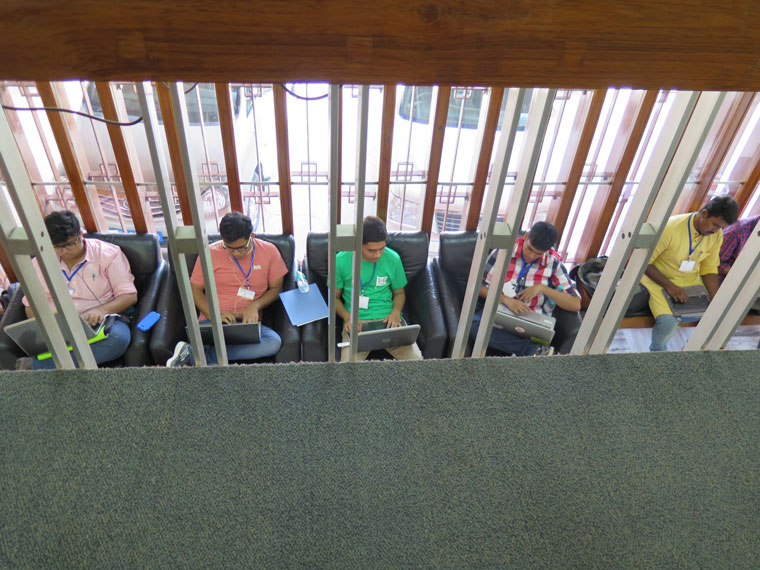 Policy Hack participants working as seen from above