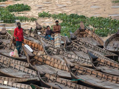 Idled boats on the shore of Buriganga River in Dhaka, Bangladesh, on March 31.