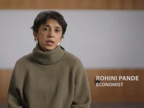 Rohini Pande speaking on a video