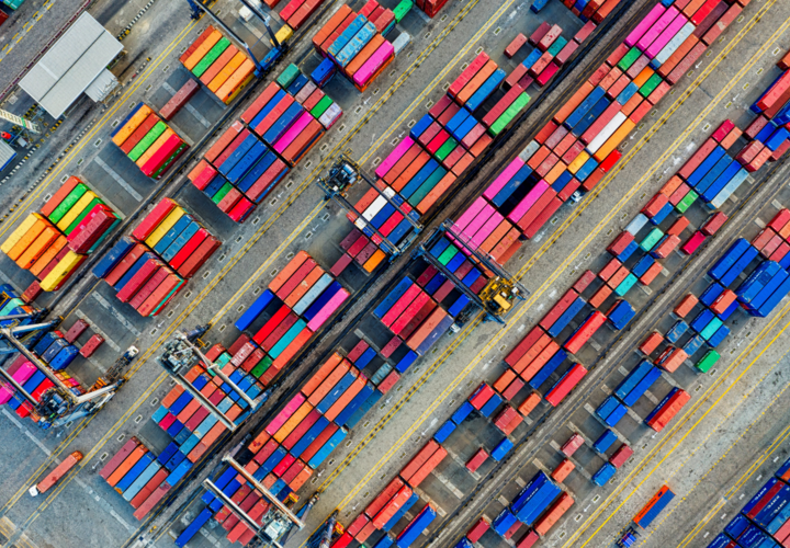 Multi colored cargo containers