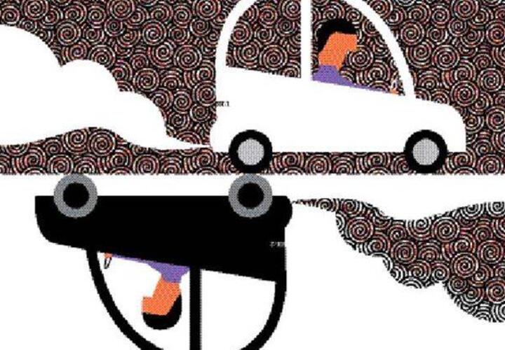 Illustration of cars and pollution.