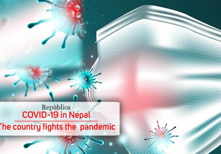 Covid 19 virus illustration with a mask