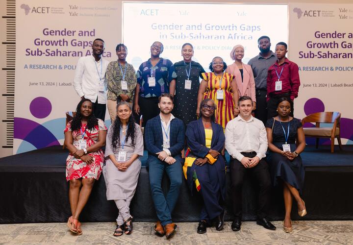 June 13, 2024, Accra, Ghana: Team members from African Center for Economic Transformation (ACET), the Yale Economic Growth Center, and Inclusion Economics at Yale University, and panelist Maty Konte from the IFC.