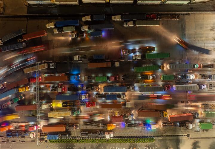 A top-down photo showing traffic at an international port in Ho Chi Minh City