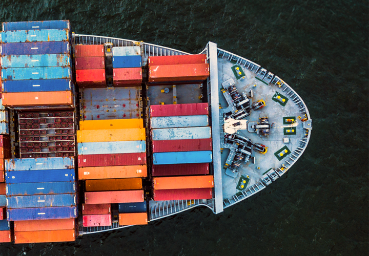 A ship full of containers at sea