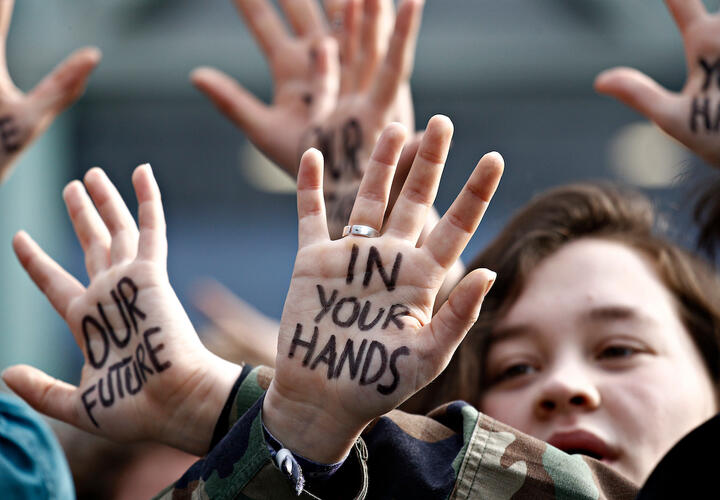 Brussels, Belgium. 21st February 2019. High school and university students stage a protest against the climate policies of the Belgian government. Photo by Alexandros Michailidis