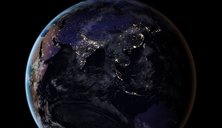 Photo displaying a portion of the world in night lights
