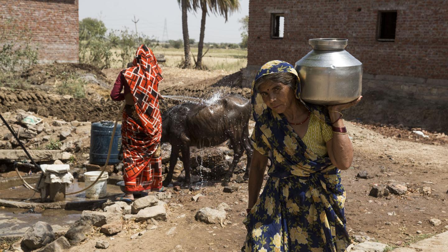 Women workers carrying water in India