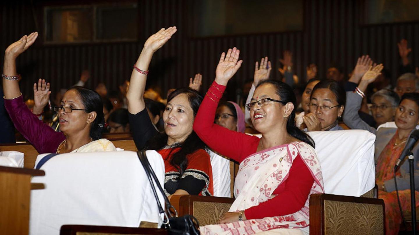 Women politicians voting in Nepal 